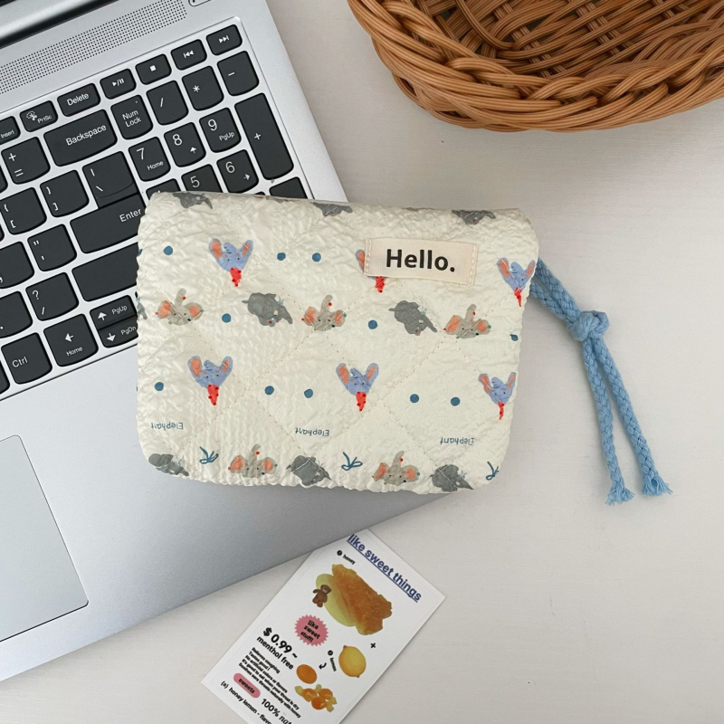 Quiltelt pamutból készült pénztárca, állatmintás, gyerekes rajzfilm-stílus, uniszex, nylon bélés