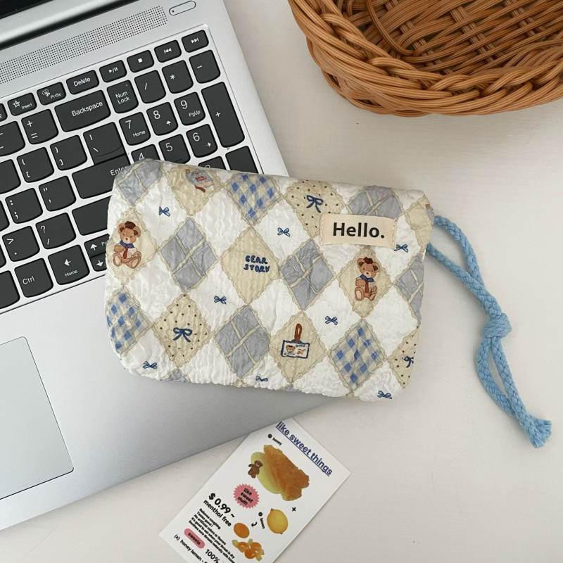 Quiltelt pamutból készült pénztárca, állatmintás, gyerekes rajzfilm-stílus, uniszex, nylon bélés