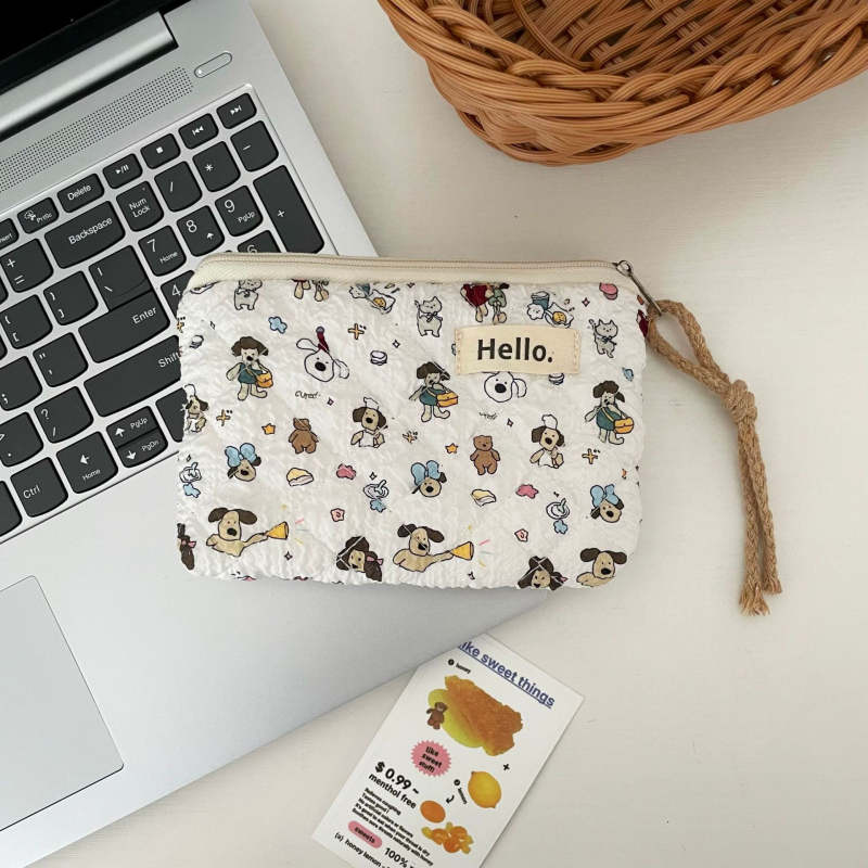 Quiltelt pamutból készült pénztárca, állatmintás, gyerekes rajzfilm-stílus, uniszex, nylon bélés