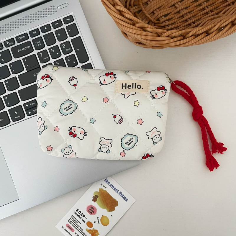 Quiltelt pamutból készült pénztárca, állatmintás, gyerekes rajzfilm-stílus, uniszex, nylon bélés