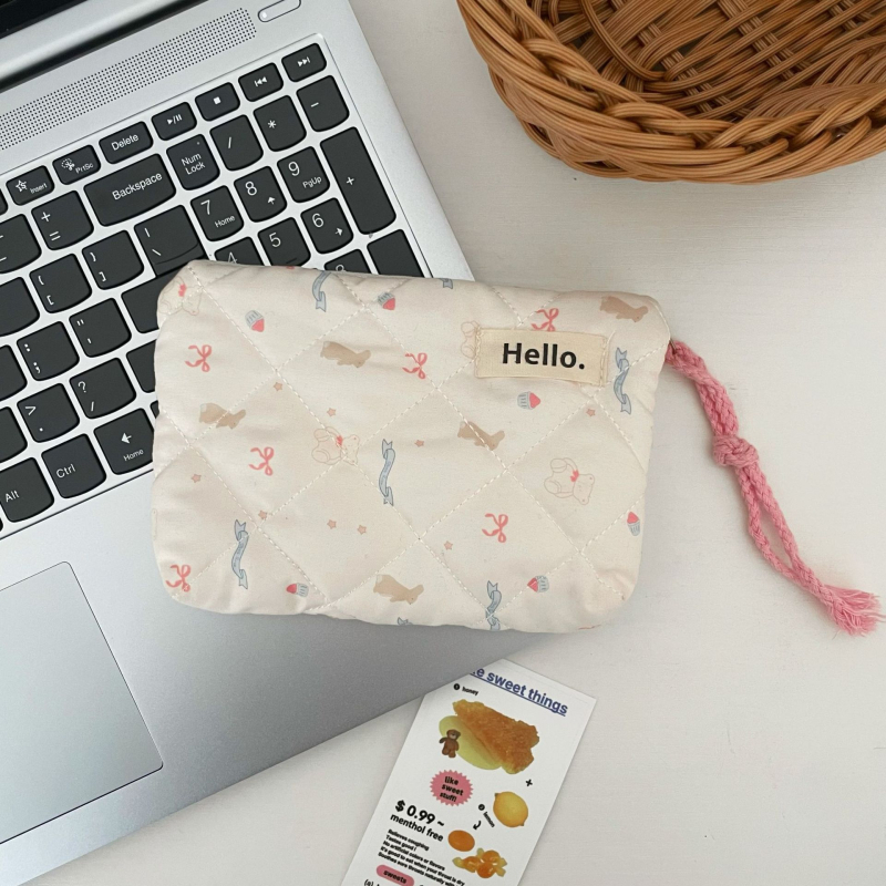 Quiltelt pamutból készült pénztárca, állatmintás, gyerekes rajzfilm-stílus, uniszex, nylon bélés