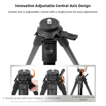 Tripod pentru cameră din aliaj de aluminiu, capacitate 3-5 kg, diametrul țevii 29,5 mm, design cu 5 secțiuni, greutate 1,2 kg (Aliaj de aluminiu; 3-5 kg capacitate; diametrul țevii 29,5 mm; 5 secțiuni; 1,2 kg)