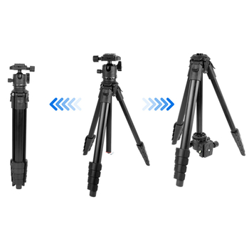 Tripod pentru cameră din aliaj de aluminiu, capacitate 3-5 kg, diametrul țevii 29,5 mm, design cu 5 secțiuni, greutate 1,2 kg (Aliaj de aluminiu; 3-5 kg capacitate; diametrul țevii 29,5 mm; 5 secțiuni; 1,2 kg)