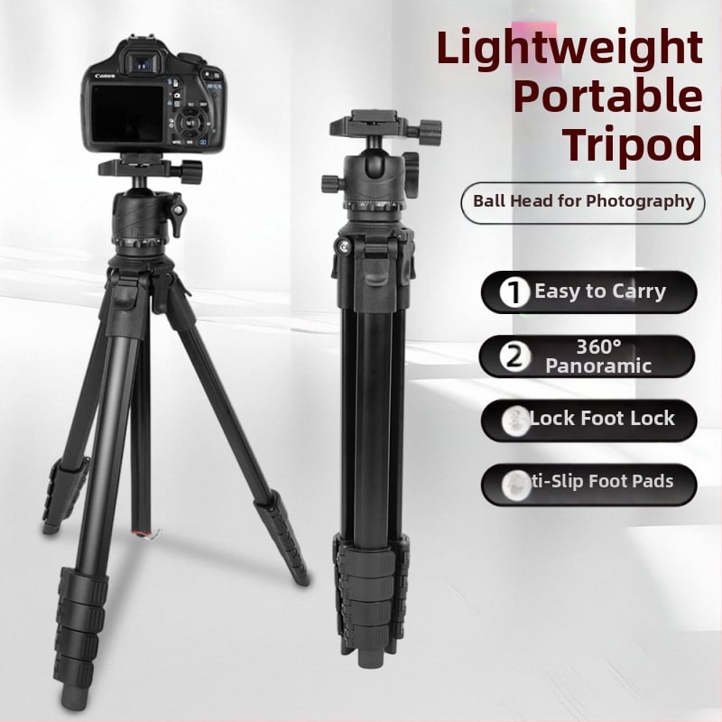 Tripod pentru cameră din aliaj de aluminiu, capacitate 3-5 kg, diametrul țevii 29,5 mm, design cu 5 secțiuni, greutate 1,2 kg (Aliaj de aluminiu; 3-5 kg capacitate; diametrul țevii 29,5 mm; 5 secțiuni; 1,2 kg)