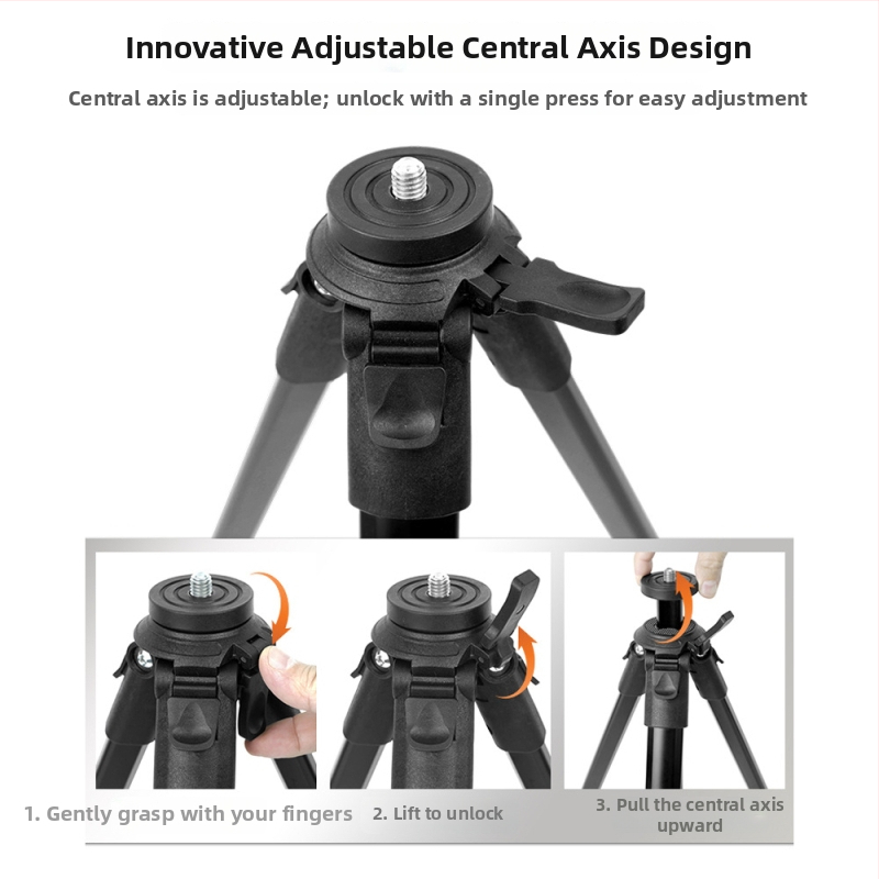 Tripod pentru cameră din aliaj de aluminiu, capacitate 3-5 kg, diametrul țevii 29,5 mm, design cu 5 secțiuni, greutate 1,2 kg (Aliaj de aluminiu; 3-5 kg capacitate; diametrul țevii 29,5 mm; 5 secțiuni; 1,2 kg)