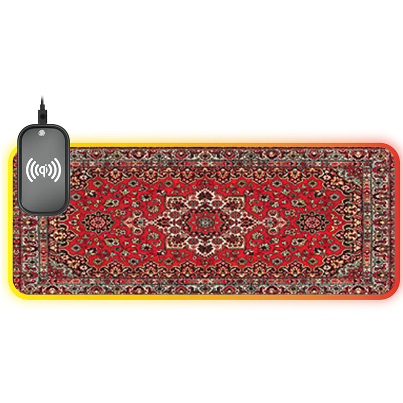 Игрова подложка за мишка от плат с персийски мотиви и дунхуански стенописи, RGB осветление, антихлъзгаща повърхност, USB хъб, подпора за китка