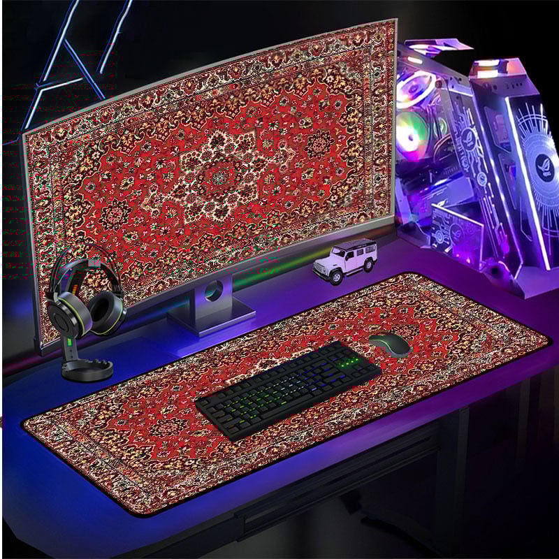 Игрова подложка за мишка от плат с персийски мотиви и дунхуански стенописи, RGB осветление, антихлъзгаща повърхност, USB хъб, подпора за китка