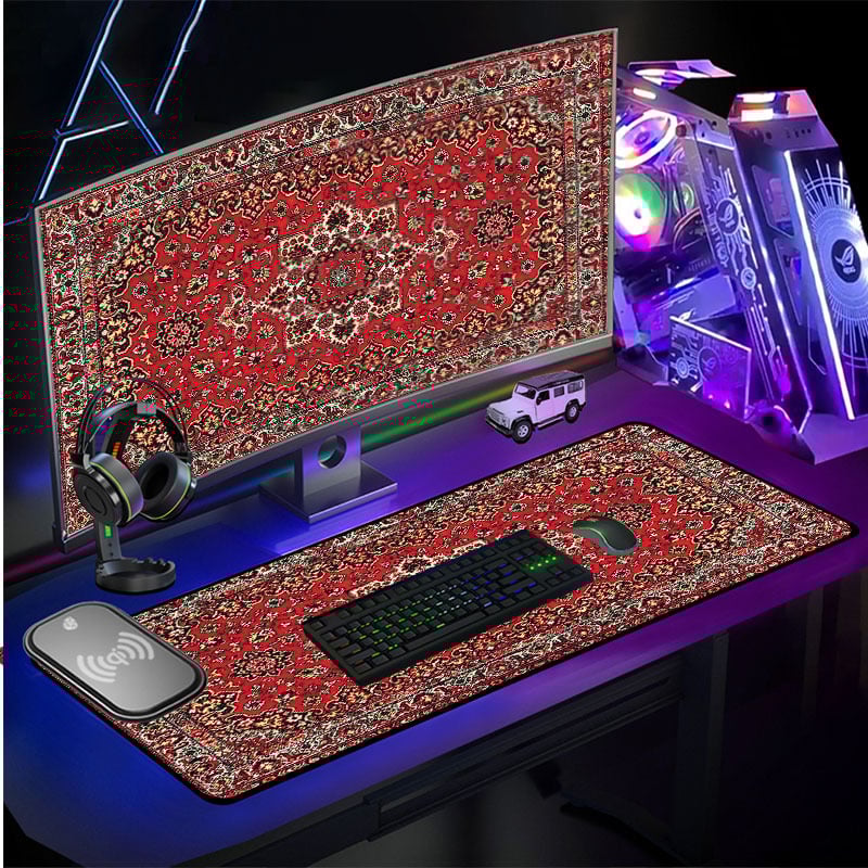 Игрова подложка за мишка от плат с персийски мотиви и дунхуански стенописи, RGB осветление, антихлъзгаща повърхност, USB хъб, подпора за китка