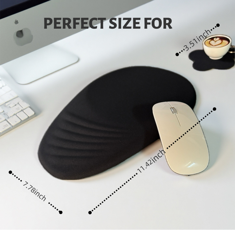 Подложка за мишка с подпора за китка, пяна с бавно възстановяване + PU, ергономична, антиплъзгаща, триизмерен наклон