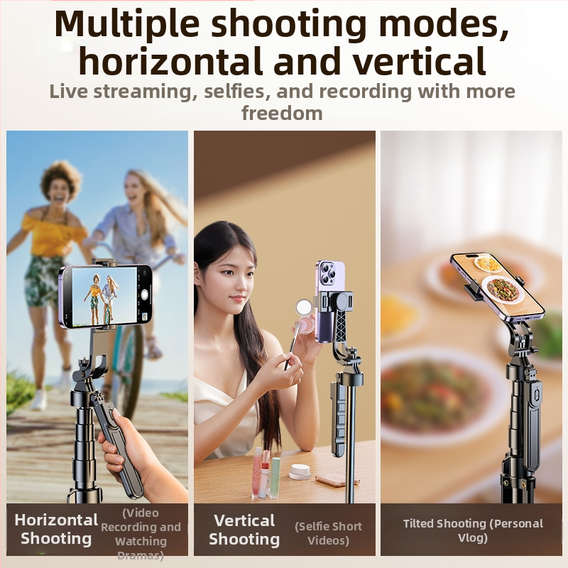 Stabilizator pentru telefon cu gimbal pe patru axe, trepied, aliaj de aluminiu + PC, telecomandă Bluetooth, iluminare încorporată