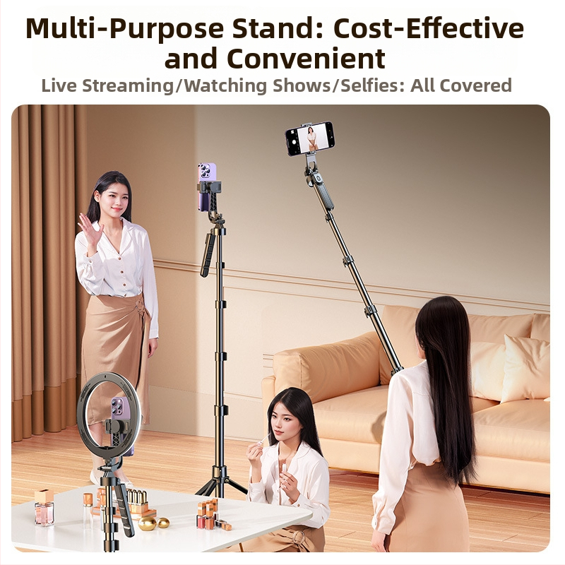 Stabilizator pentru telefon cu gimbal pe patru axe, trepied, aliaj de aluminiu + PC, telecomandă Bluetooth, iluminare încorporată