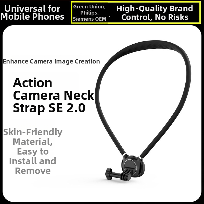 Magnetický nákrčný držiak pre telefón s pohľadom z prvej osoby — pevný držiak pre GoPro a DJI akčné kamery | Materiály: silikón, PC a hliníková zliatina | Možnosť loga