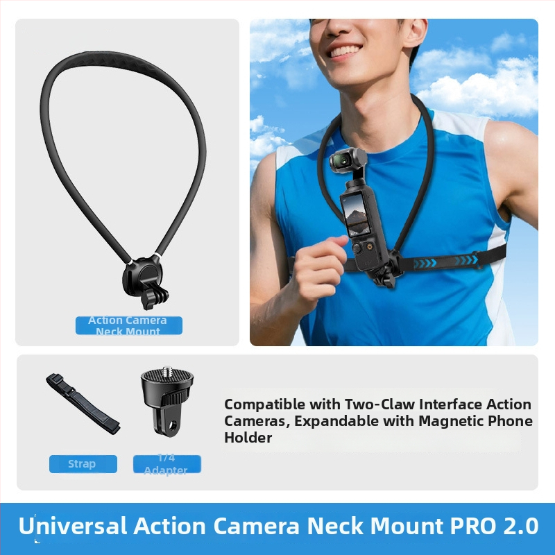 Magnetický nákrčný držiak pre telefón s pohľadom z prvej osoby — pevný držiak pre GoPro a DJI akčné kamery | Materiály: silikón, PC a hliníková zliatina | Možnosť loga