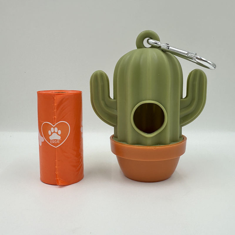 Kit portabil pentru colectarea dejecțiilor animalelor de companie în exterior: pungă de deșeuri și lopățică, design cactus/succulent, din plastic