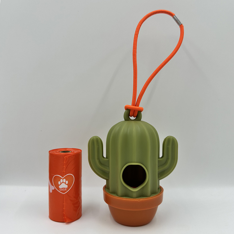 Kit portabil pentru colectarea dejecțiilor animalelor de companie în exterior: pungă de deșeuri și lopățică, design cactus/succulent, din plastic