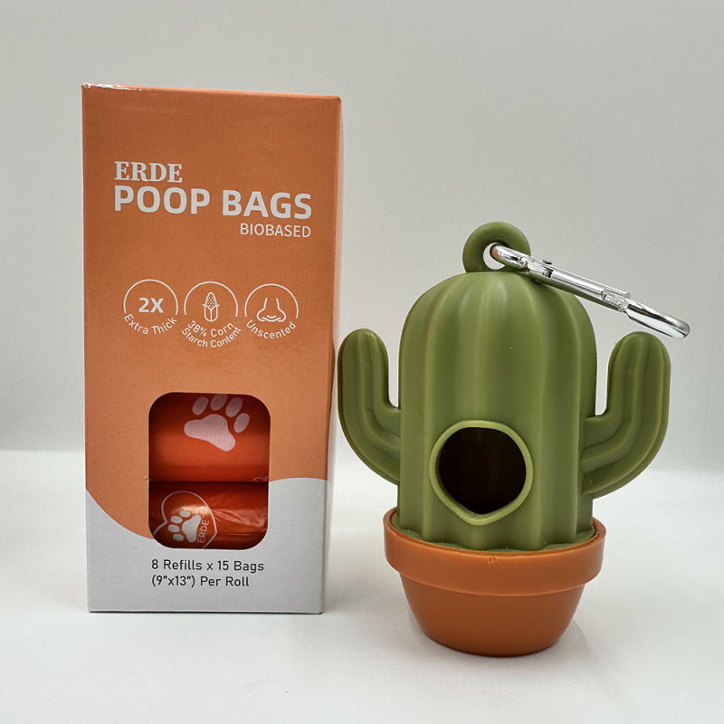 Kit portabil pentru colectarea dejecțiilor animalelor de companie în exterior: pungă de deșeuri și lopățică, design cactus/succulent, din plastic