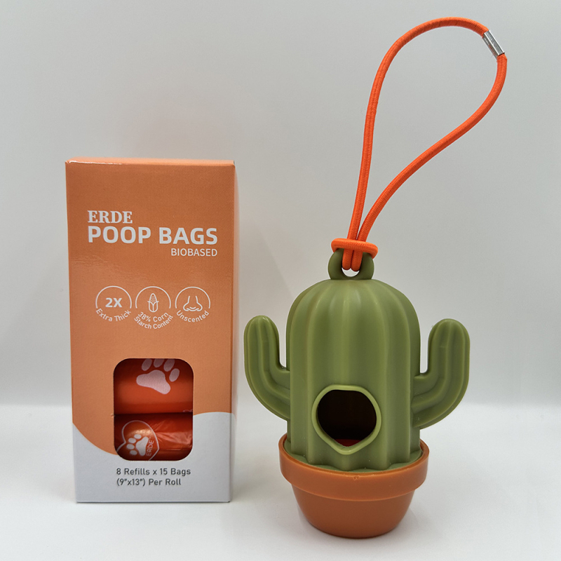 Kit portabil pentru colectarea dejecțiilor animalelor de companie în exterior: pungă de deșeuri și lopățică, design cactus/succulent, din plastic