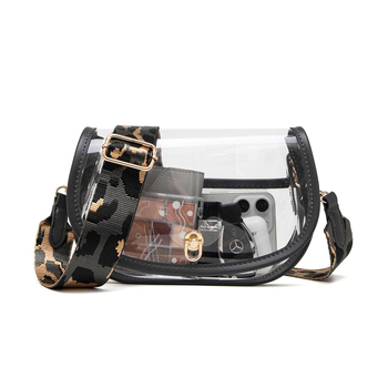 PVC prozirna ženska crossbody torbica za rame s džepom za telefon, zatvarač, vodoravni kvadratni oblik