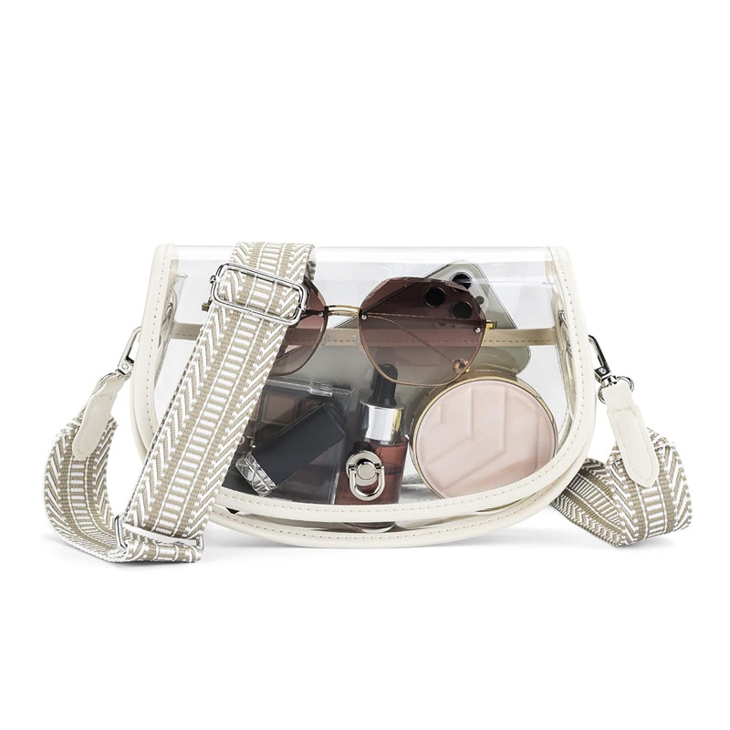 PVC prozirna ženska crossbody torbica za rame s džepom za telefon, zatvarač, vodoravni kvadratni oblik