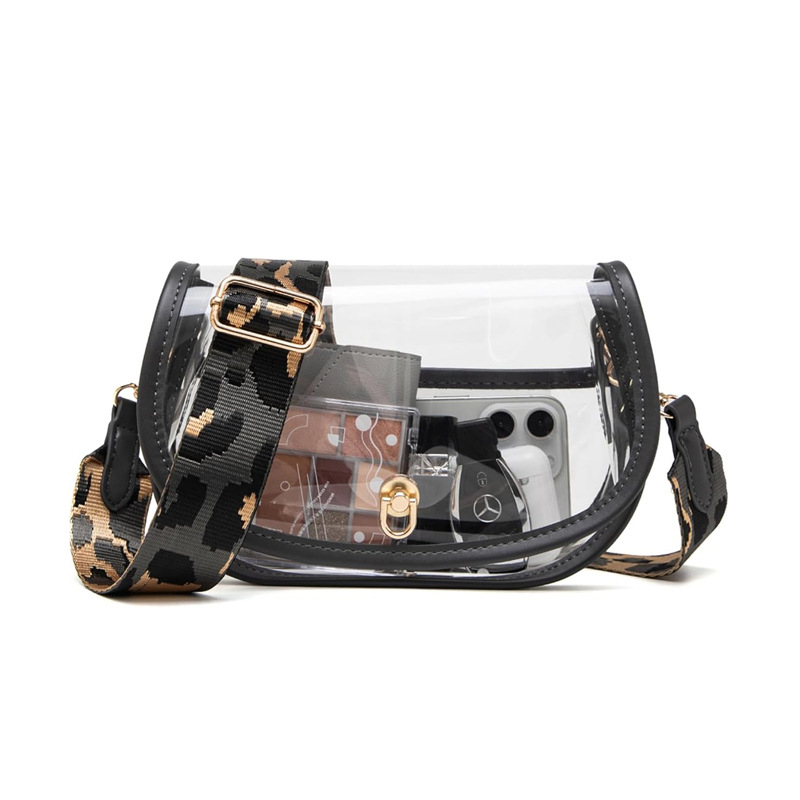 PVC prozirna ženska crossbody torbica za rame s džepom za telefon, zatvarač, vodoravni kvadratni oblik
