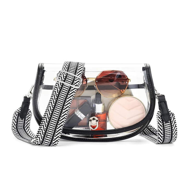 PVC prozirna ženska crossbody torbica za rame s džepom za telefon, zatvarač, vodoravni kvadratni oblik