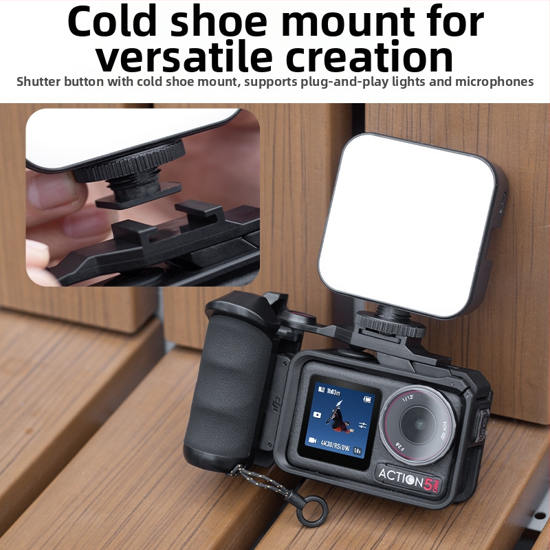 Странична дръжка за DJI Action 3/4/5 Pro със бутон за затвора — Zhonix ZH0035, материал PC + силиконов гел, съвместимост: Action 3/4/5 Pro