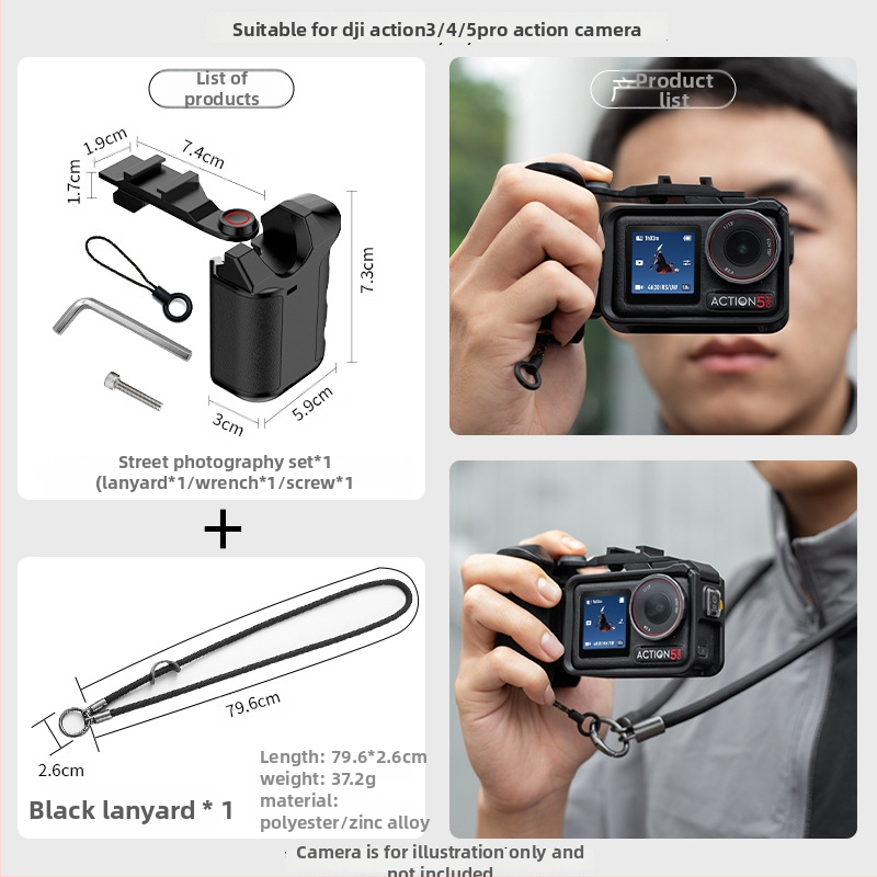 Странична дръжка за DJI Action 3/4/5 Pro със бутон за затвора — Zhonix ZH0035, материал PC + силиконов гел, съвместимост: Action 3/4/5 Pro