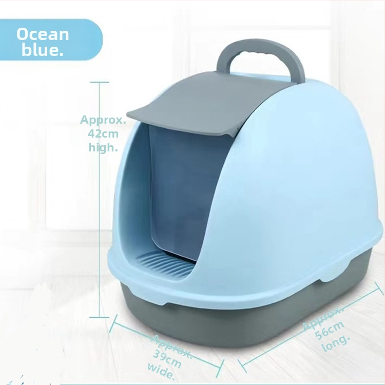 Cutie închisă pentru nisip de pisici, pentru pisici mari, cu capac frontal rabatabil, reduce stropirea, design din plastic portabil