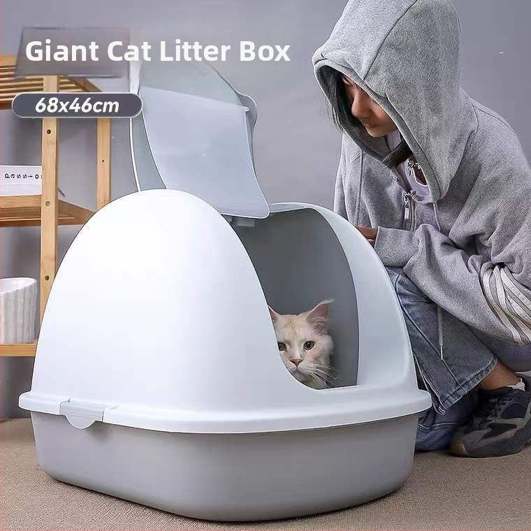 Cutie închisă pentru nisip de pisici, pentru pisici mari, cu capac frontal rabatabil, reduce stropirea, design din plastic portabil