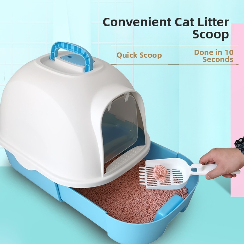 Cutie închisă pentru nisip de pisici, pentru pisici mari, cu capac frontal rabatabil, reduce stropirea, design din plastic portabil