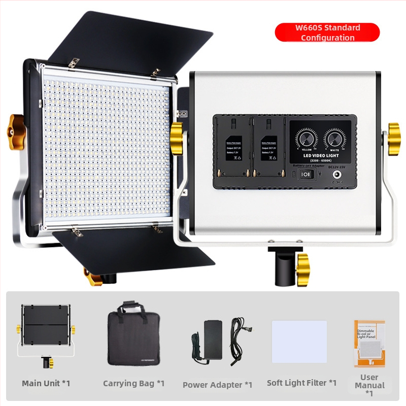 W660S Profesionálna LED lampa na fotografiu pre vnútorné/vonkajšie natáčanie — 40W, 14.8V, 3200–6500K ±200K, stmievateľná, nastavenie farby, kompatibilné s batériami F550/F750/F970 s adapterom