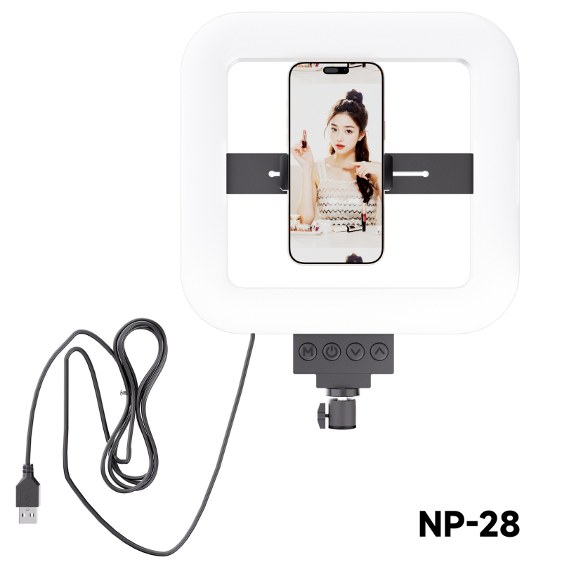 NP-28 LED Lumină de Umplere, Lumină Pătrată pentru Fotografie, Portabilă pentru Streaming Live și Filmare, Putere 10-50W, 5V, Baterie Încorporată