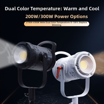 Profesionálne osvetlenie pre fotografovanie, COB LED 300W, 220V, 3 teploty farieb, stmievateľná jasnosť a nastaviteľná farba, dosah 30 m