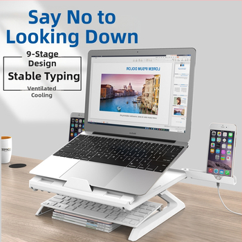 Универсална поставка за лаптоп с повдигащ дизайн, материал: инженерни пластмаси и хардуер, тегло 970 г, съвместима с лаптопи, мобилни телефони и таблети
