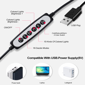 Κλιπ-ον LED φωτιστικό για ζωντανές μεταδόσεις, φωτογράφιση και μακιγιάζ, 8W, 3.7–5V, 3000–6000K, ρυθμιζόμενος φωτισμός και απόχρωση, χωρίς μπαταρία