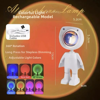 Zemā lampa ar astronauta tēmu — saulrieta projekcija fonā fotogrāfijām, guļamistabas nakts gaisma, iekšējā baterija, bez viedās kontroles