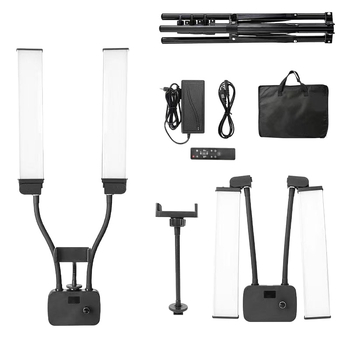 LED подсветка за снимане с двойна рамена — цифров дисплей, сгъваема, регулируема цветова температура 2500–9900K, напрежение 110–240V