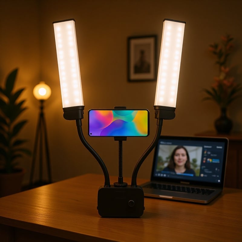 LED подсветка за снимане с двойна рамена — цифров дисплей, сгъваема, регулируема цветова температура 2500–9900K, напрежение 110–240V