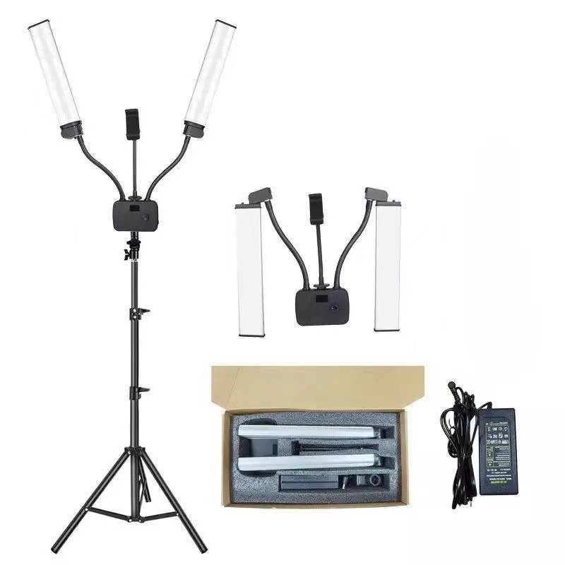 LED подсветка за снимане с двойна рамена — цифров дисплей, сгъваема, регулируема цветова температура 2500–9900K, напрежение 110–240V