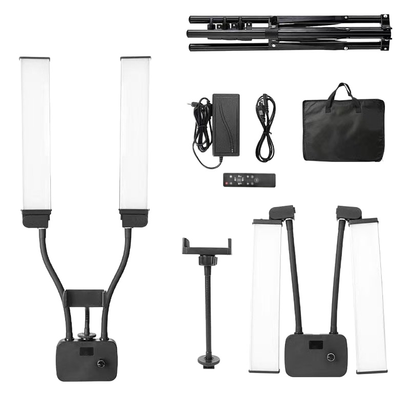 LED подсветка за снимане с двойна рамена — цифров дисплей, сгъваема, регулируема цветова температура 2500–9900K, напрежение 110–240V