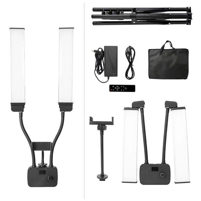 LED подсветка за снимане с двойна рамена — цифров дисплей, сгъваема, регулируема цветова температура 2500–9900K, напрежение 110–240V