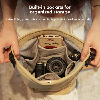 Pečių krepšys fotoaparatui su paminkštintu vidiniu įdėklu, suderinama su Fuji X-T5/X-S20, Canon mirrorless ir Sony ZV-E10 — miesto minimalistinis fotografijos krepšys