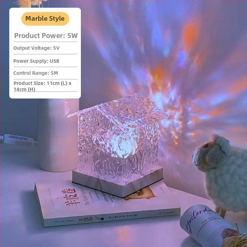Kristāla istabas nakts gaisma ar rotējošu ūdens viļņu efektu, romantisks atmosfēras apgaismojums fotogrāfijām, USB barošana, 5V, bez viedās kontroles
