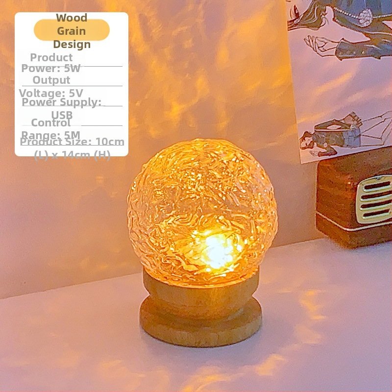 Kristāla istabas nakts gaisma ar rotējošu ūdens viļņu efektu, romantisks atmosfēras apgaismojums fotogrāfijām, USB barošana, 5V, bez viedās kontroles