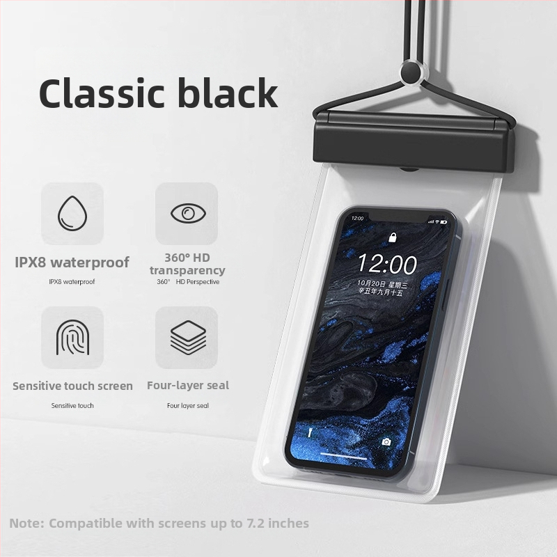 Vodootporna torbica za telefon za plažu s HD dodirnim zaslonom — kompatibilno s telefonima do 7,2 inča, plastično vodootporno kućište, moguć prilagođeni logotip, za plivanje, ronjenje i raftanje