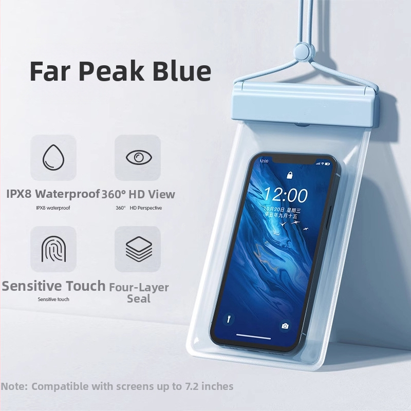 Vodootporna torbica za telefon za plažu s HD dodirnim zaslonom — kompatibilno s telefonima do 7,2 inča, plastično vodootporno kućište, moguć prilagođeni logotip, za plivanje, ronjenje i raftanje