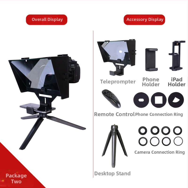 Teleprompter pre mobily a tablety - ABS telo, konštrukcia s pripojením objektívu, nosnosť 2–5 kg, hmotnosť 0,5 kg