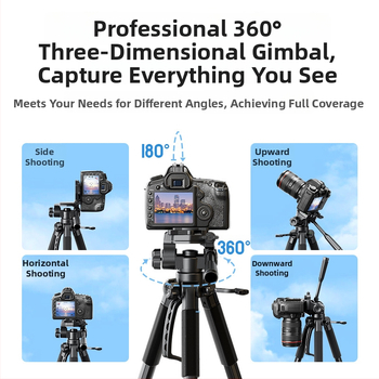 Profesionalni foto-stativ za kameru od aluminija, tri sekcije, 3D gimbal, nosivost 5 kg, ploča brzog otpuštanja, kompatibilan s Canon, Sony i Fuji