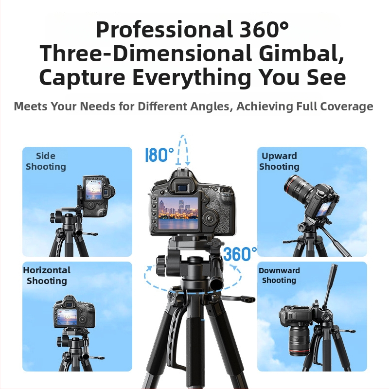 Profesionalni foto-stativ za kameru od aluminija, tri sekcije, 3D gimbal, nosivost 5 kg, ploča brzog otpuštanja, kompatibilan s Canon, Sony i Fuji