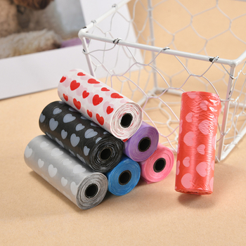 Jiahao saci de gunoi pentru animale de companie, rolă continuă, imprimeu inimă, plastic, o singură folosință, grosime normală